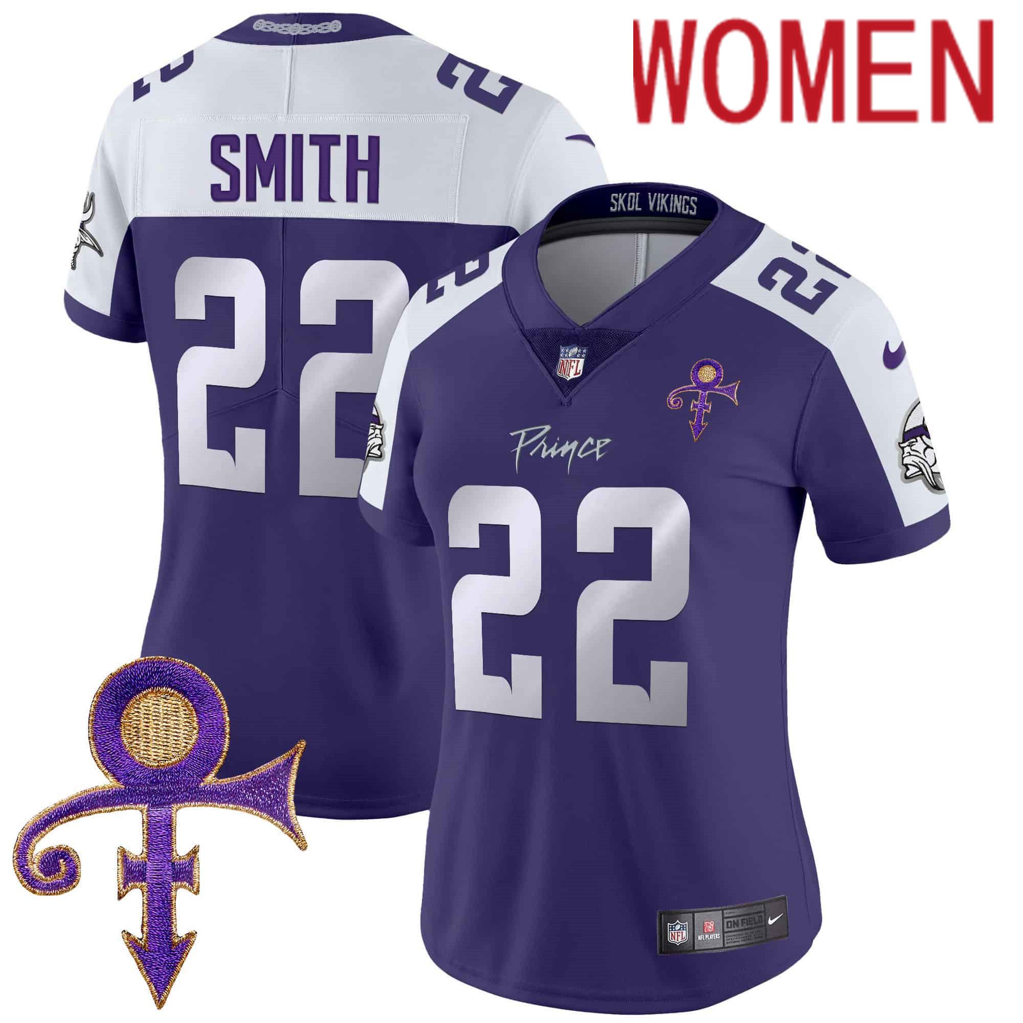Women Minnesota Vikings 22 Smith Purple 2024 Nike Prince Vapor Limited NFL Jersey